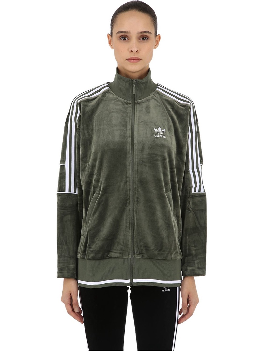 ADIDAS ORIGINALS
Oversized Zip-up Velvet Track Jacket
In Olive Green Sz. XS